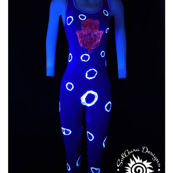 BUBBLES - One Size Fits S/M/L Tie Dyed Red, White Catsuit, Black Light Reactive - Picture 1 of 10